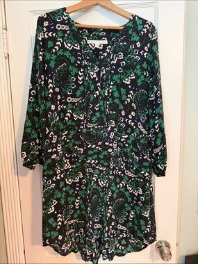 Veronica Beard Navy, Green & White Floral Tunic Dress